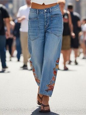 KOHLS EMBROIDERED BARREL JEANS size XL